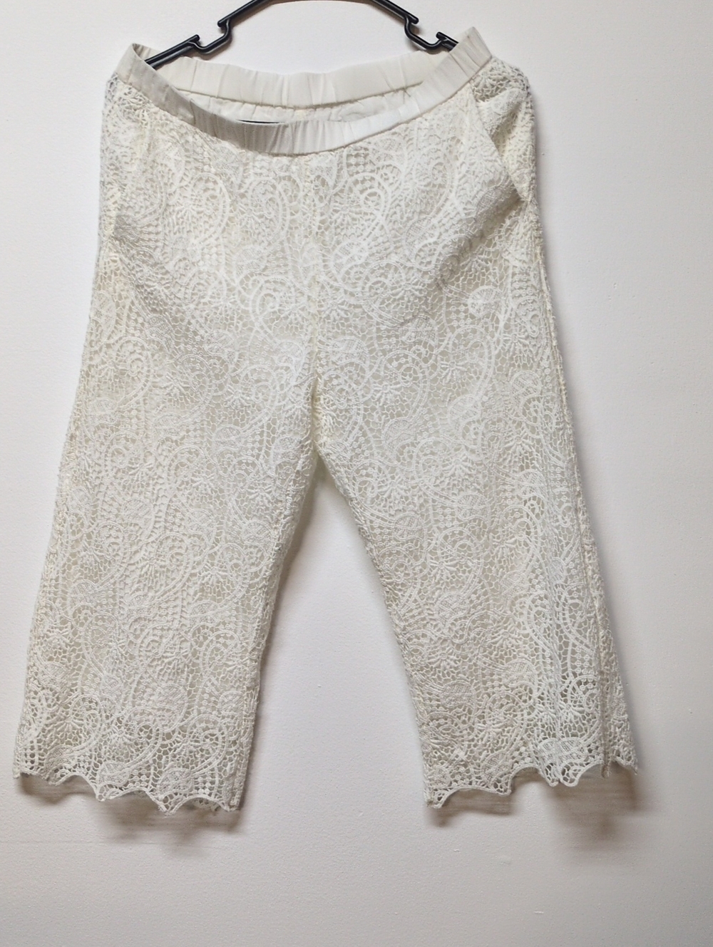 Johnny Was 4 Love and Liberty Ivory Crochet Wide-Leg Lounge Pants, Size S
